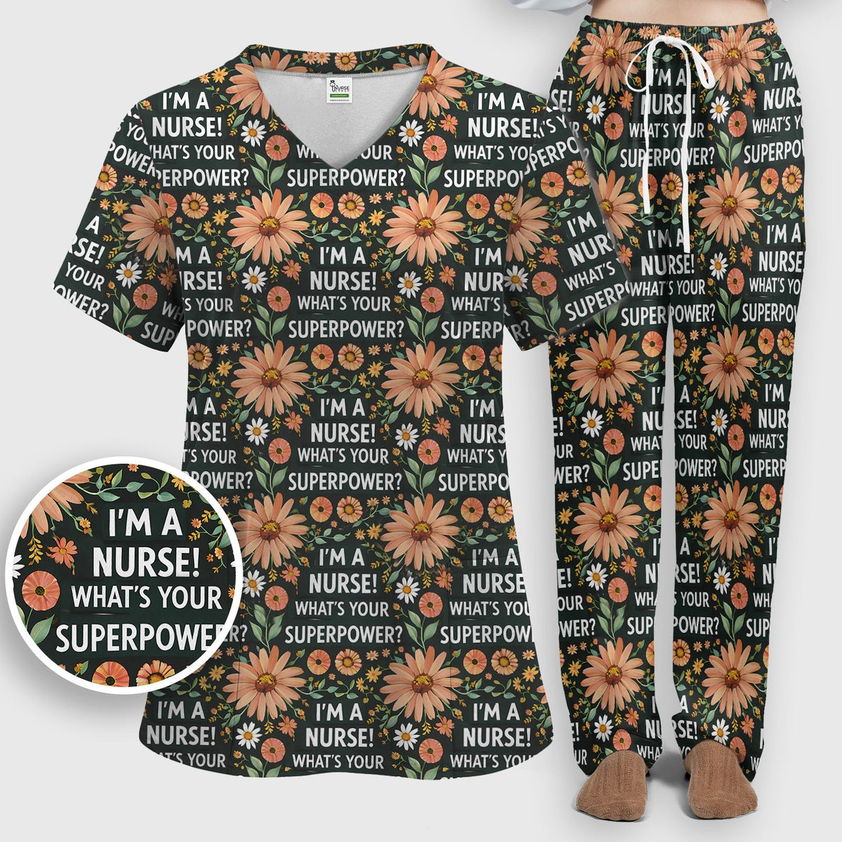 Superpower Floral Nurse Scrub Set