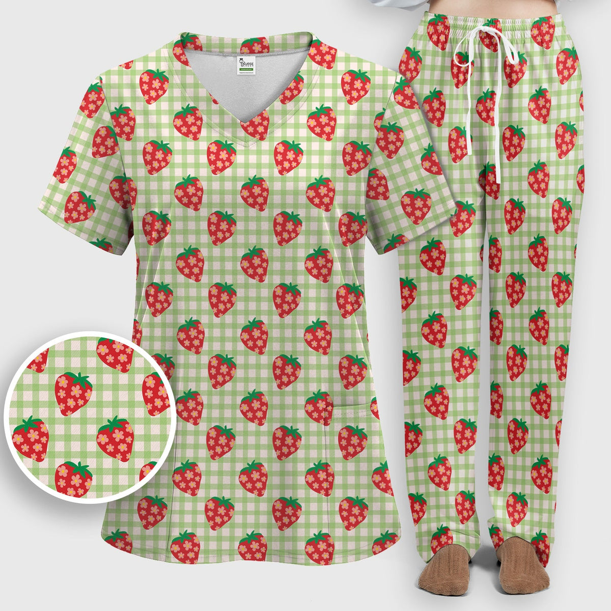 Sweet Strawberry Gingham Nurse Scrub Set