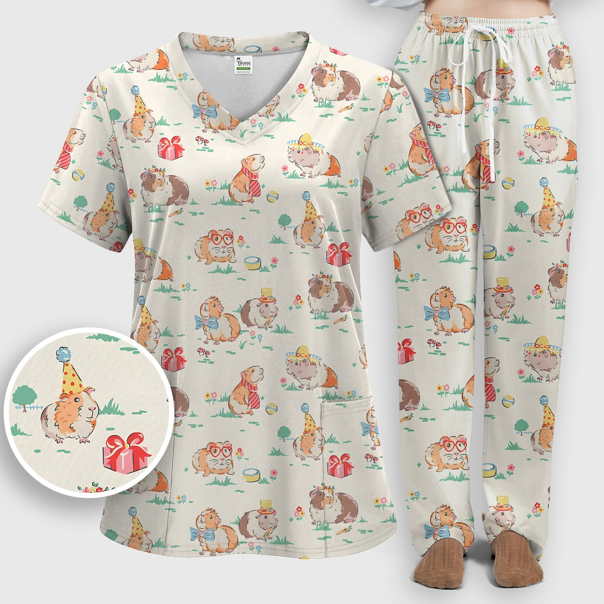 Guinea Pig Party Nurse Scrub Set