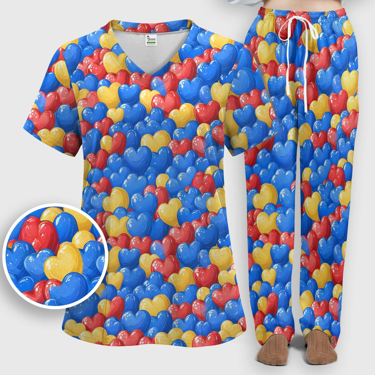 Colorful Autism Heart Nurse Scrub Set