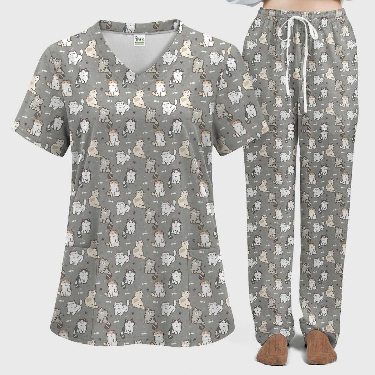 Pastel Cat Nurse Scrub Set