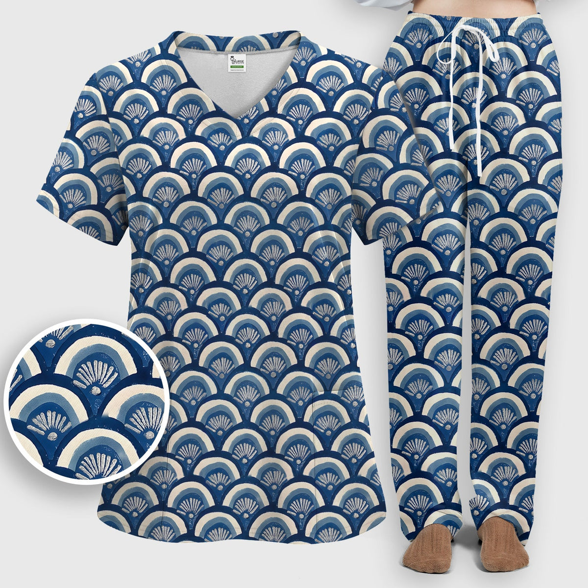 Blue Seashell Nurse Scrub Set