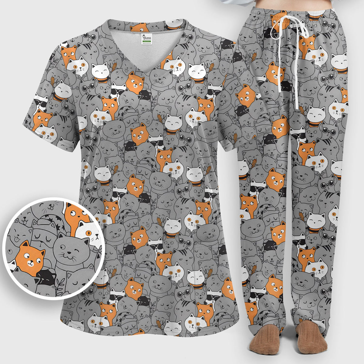 Cats Cute Expressions Nurse Scrub Set