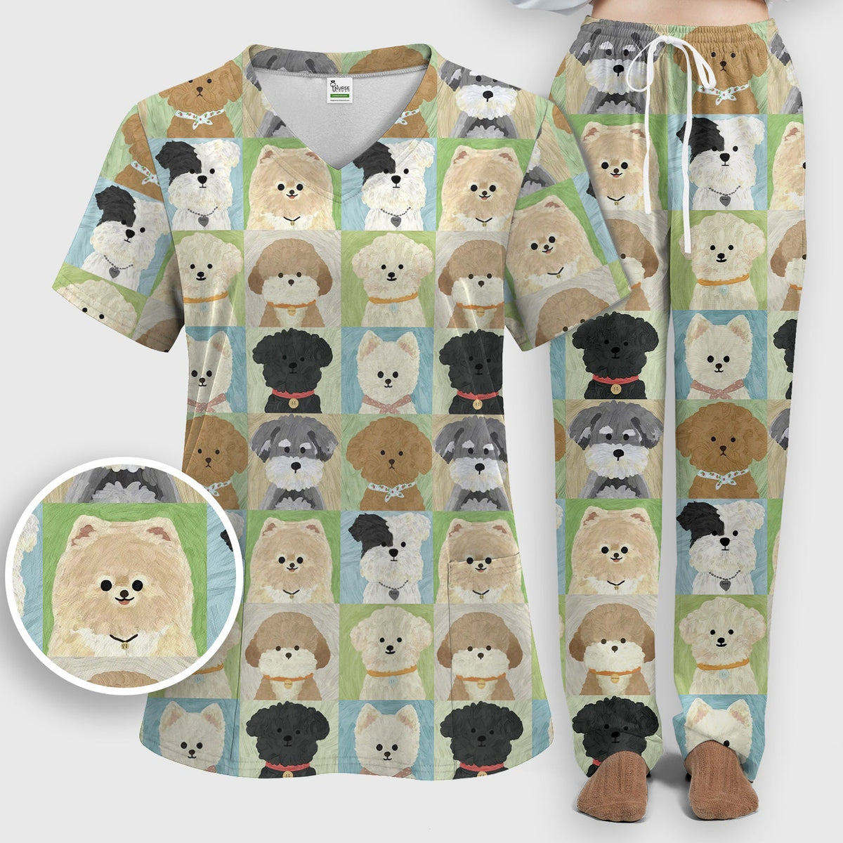 Adorable Different Dog Breeds Nurse Scrub Set