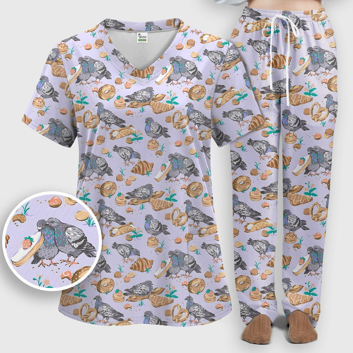 Pigeon Bread Snack Nurse Scrub Set
