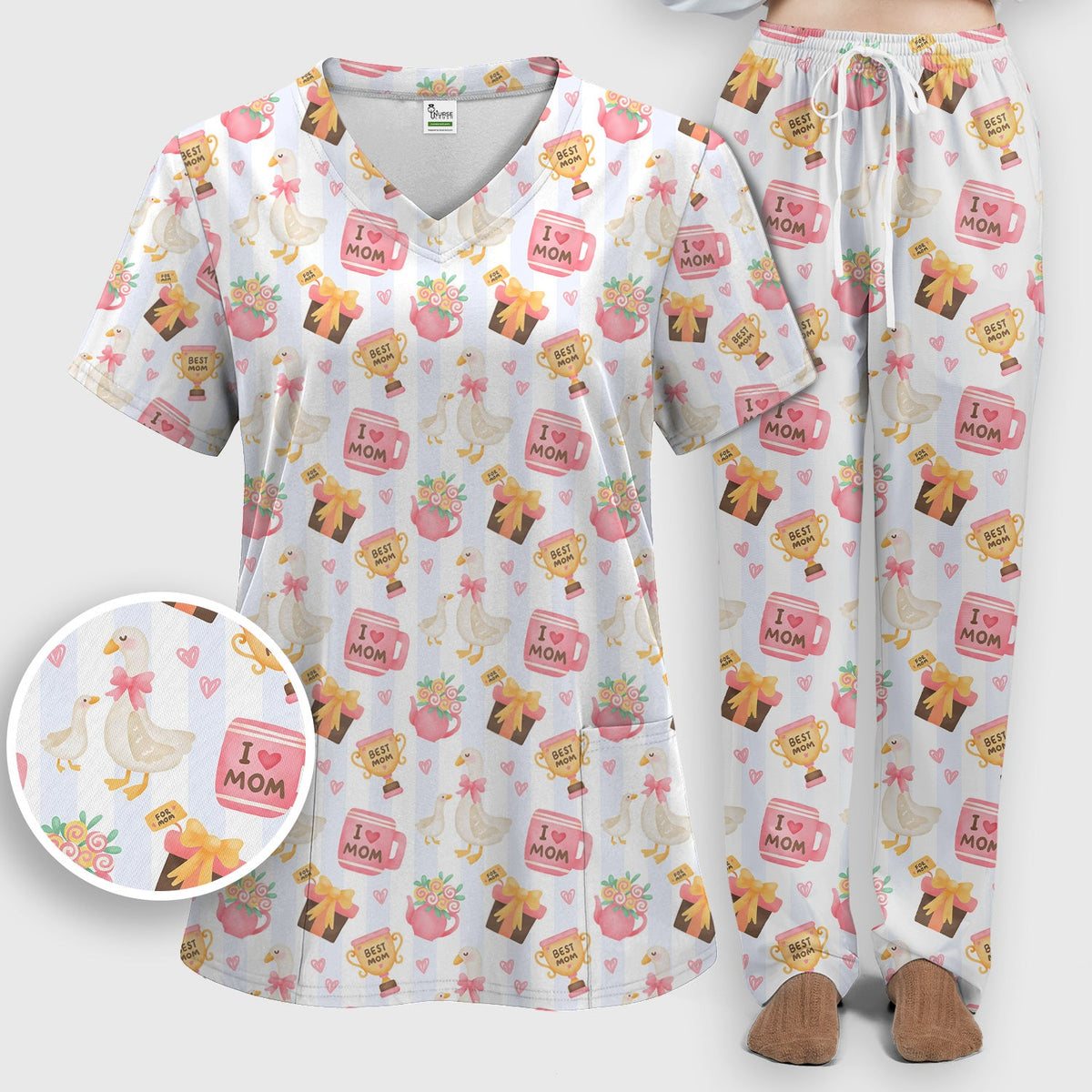 Sweet Nurse Mom Goose Trophy Scrub Set