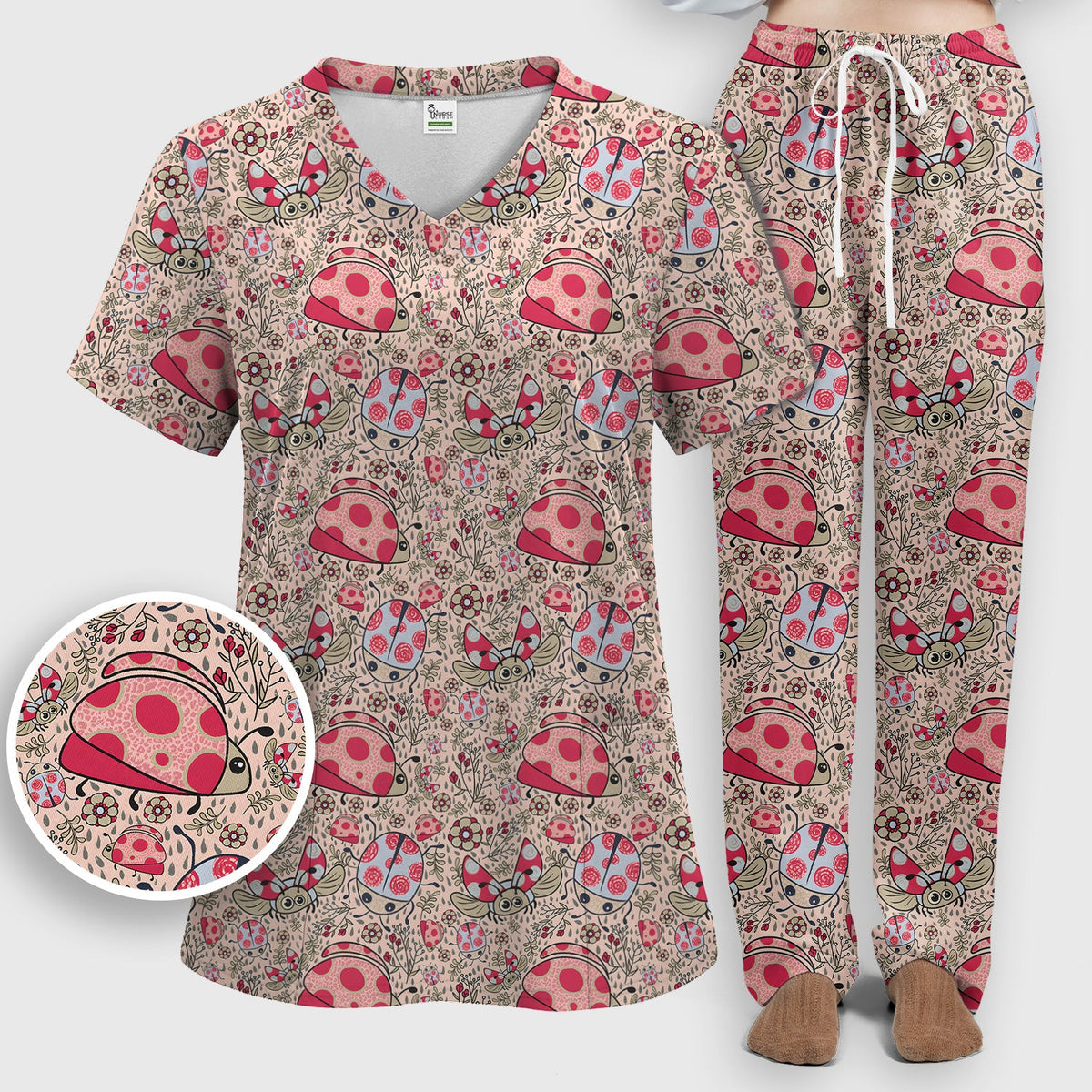 Ladybug Rain Garden Nurse Scrub Set