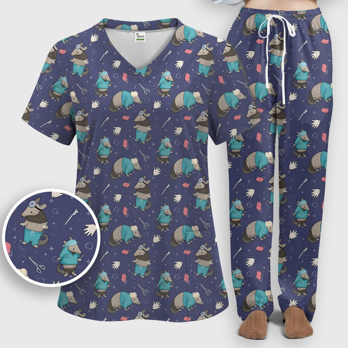 Armadillo Doctor Medical Tools Nurse Scrub Set