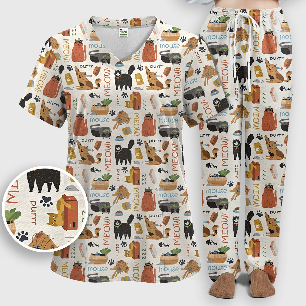 Meow Purr Cat Nurse Scrub Set