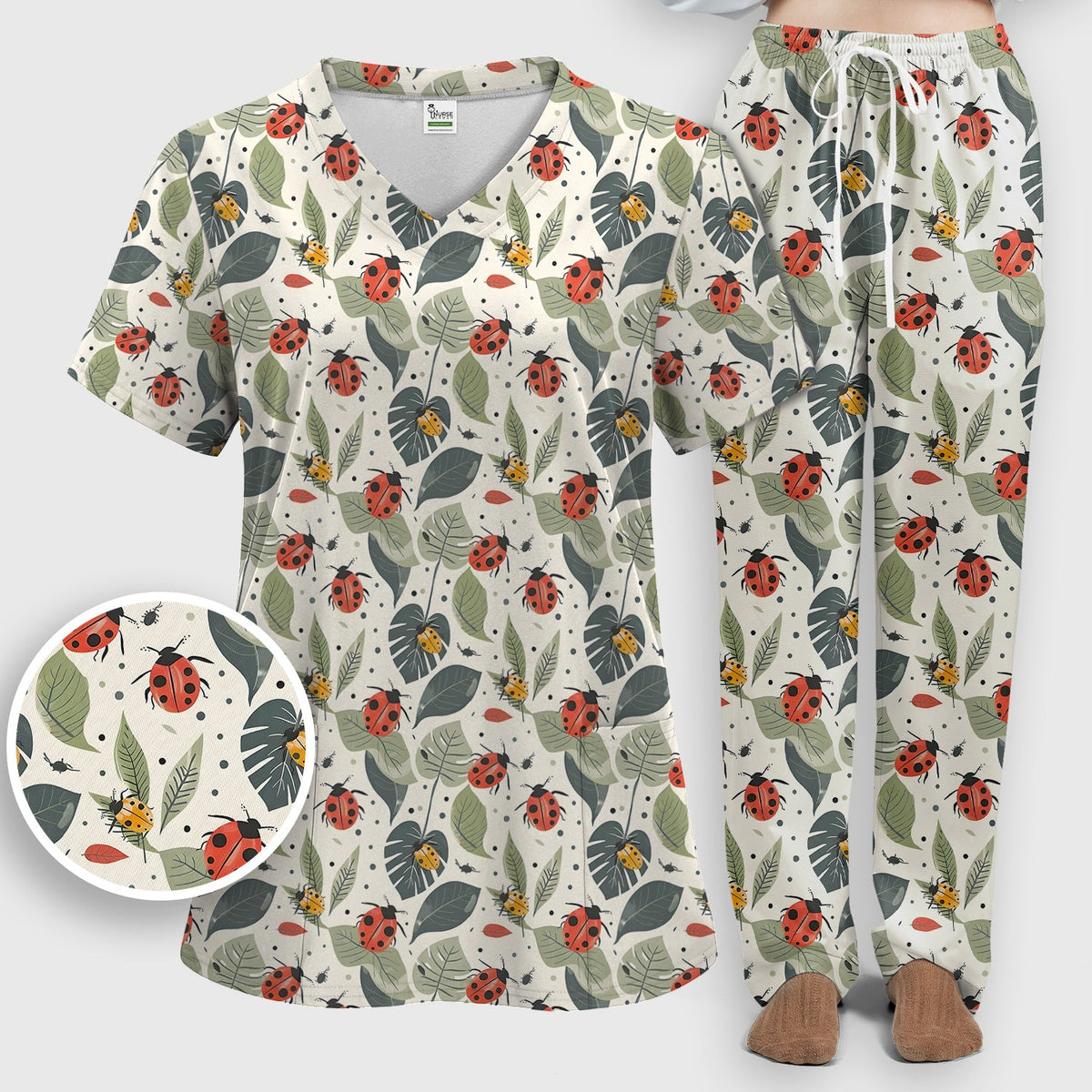 Ladybug Leaf Nature Nurse Scrub Set