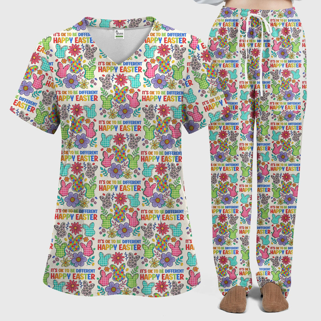Bunny Floral Nurse Scrub Set - Easter Gift