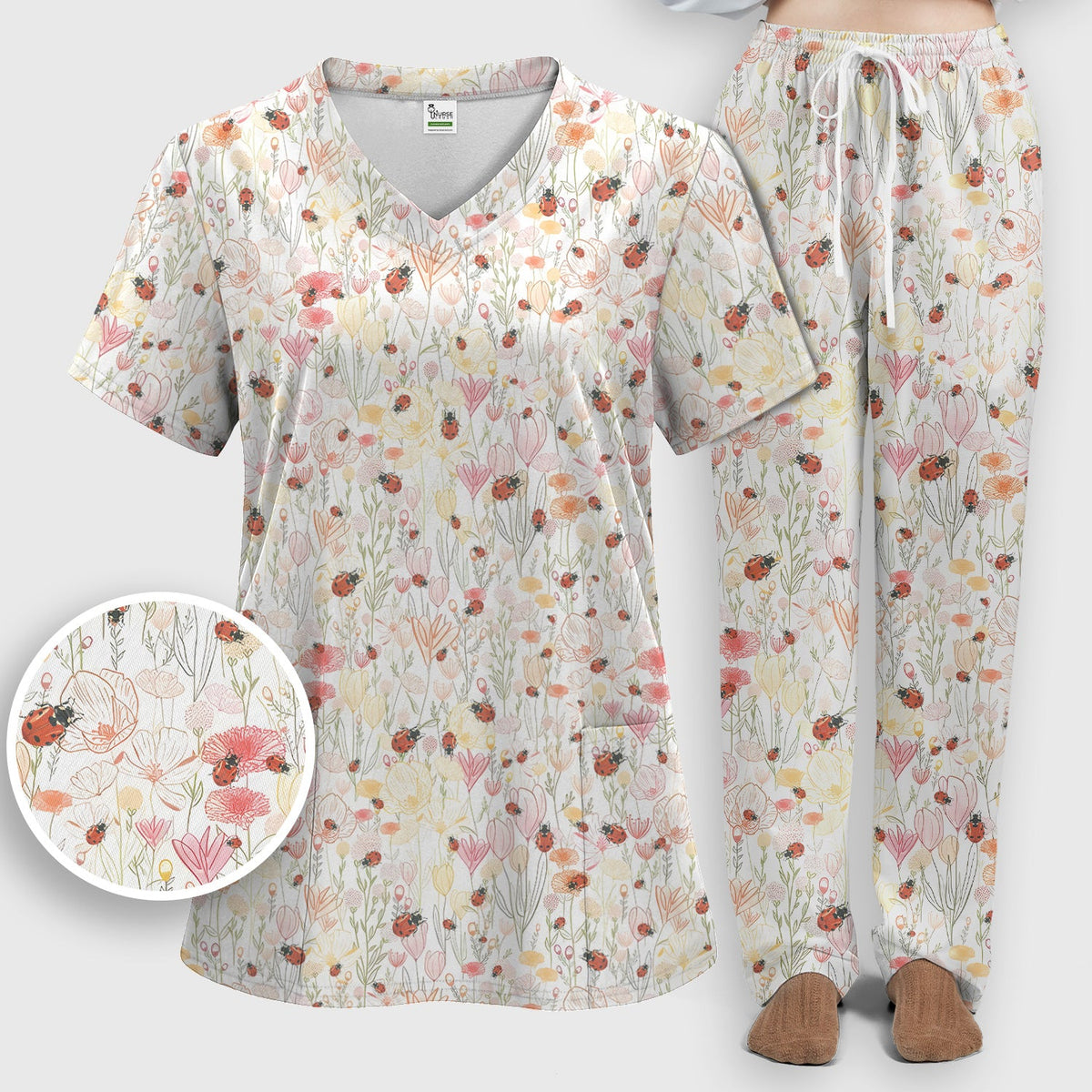 Wildflower Ladybug Garden Nurse Scrub Set