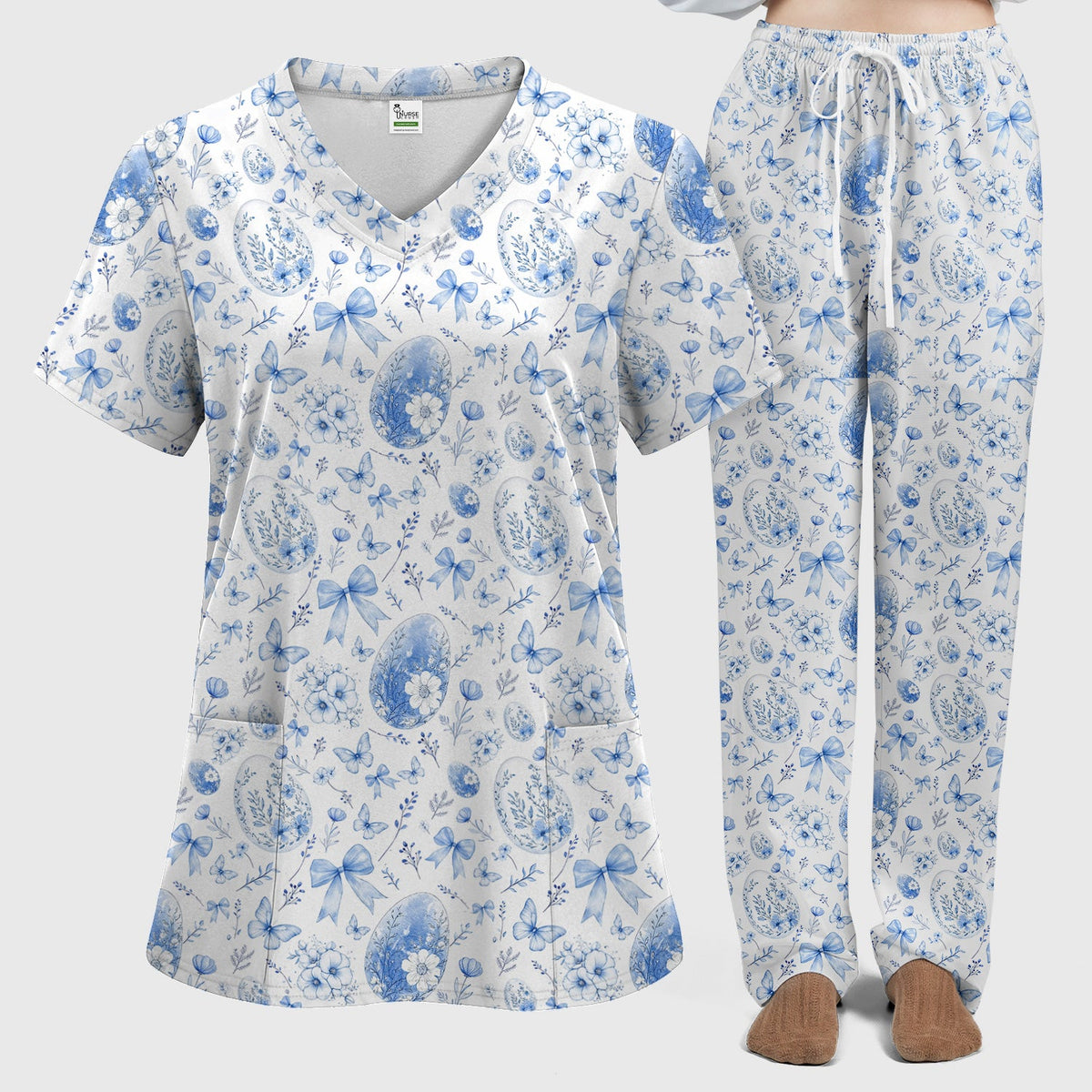 Butterfly Floral Bow Vintage Nurse Scrub Set