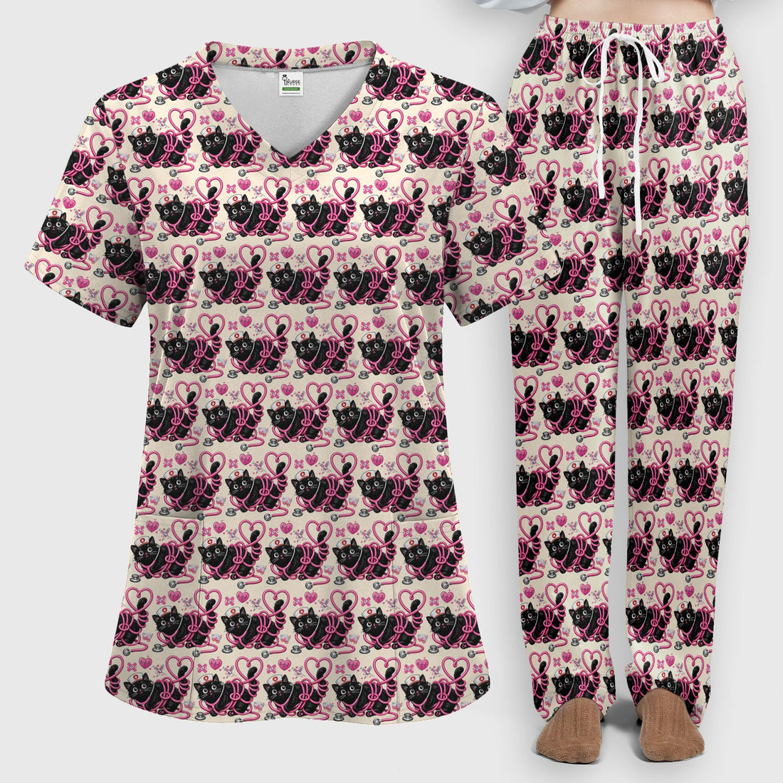 Valentine Cat Nurse Heart Scrub Set