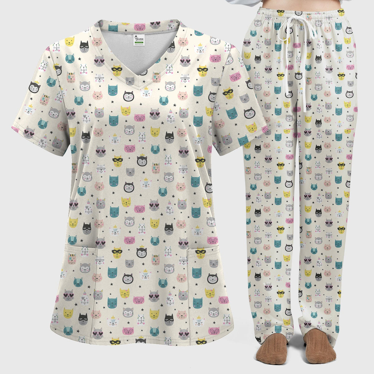 Colorful Kitty Nurse Scrub Set