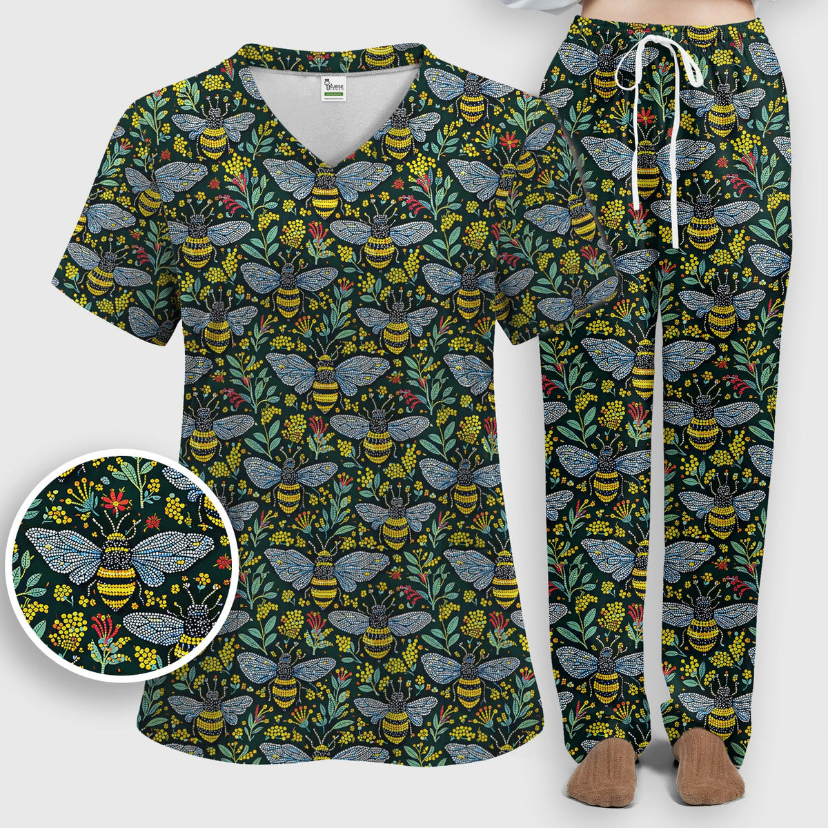 Honey Bee Wildflower Garden Nurse Scrub Set