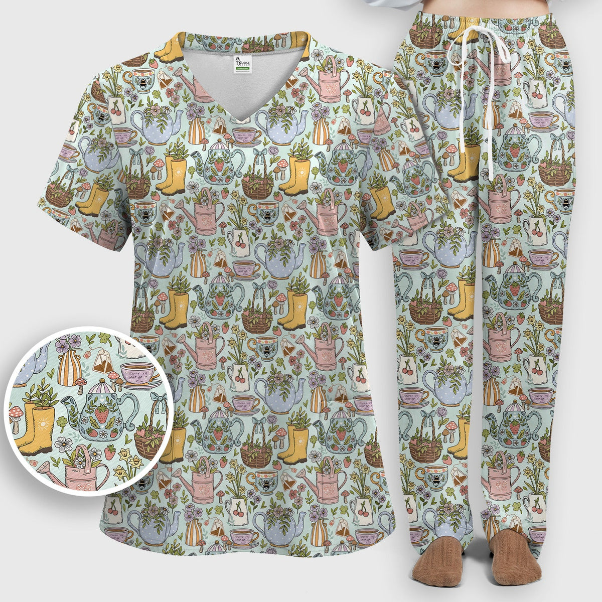 Garden Tea Party Floral Nurse Scrub Set