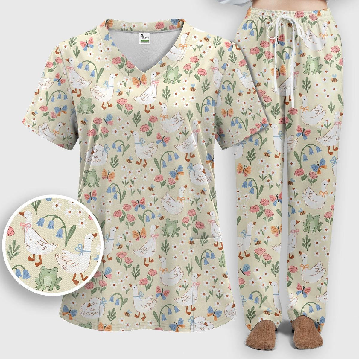 Goose Frog Garden Nurse Scrub Set