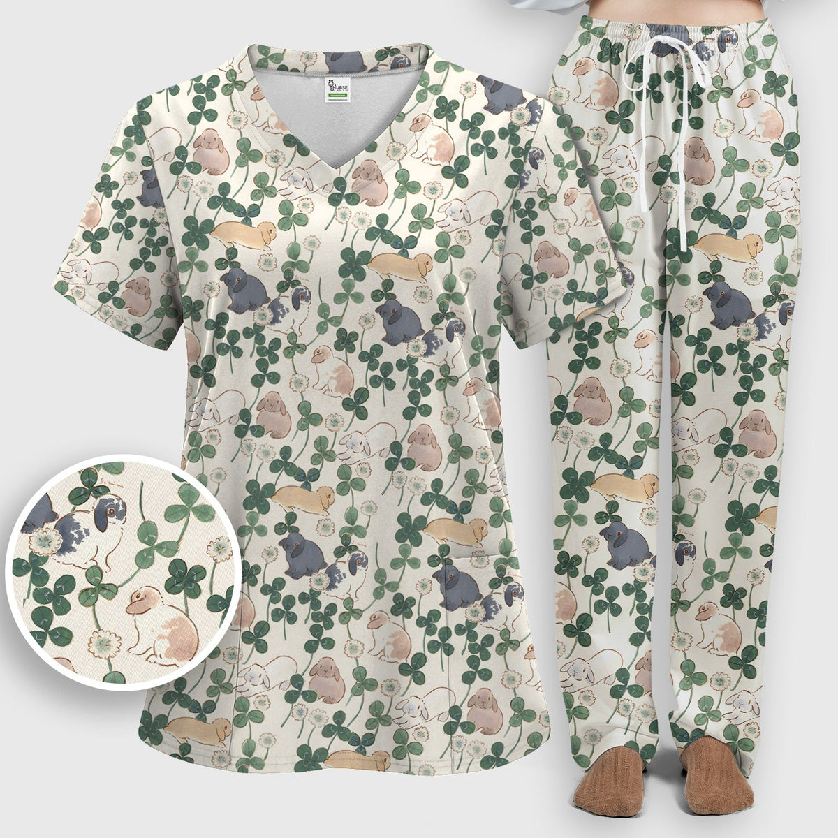 Bunny Clover Garden Meadow Nurse Scrub Set