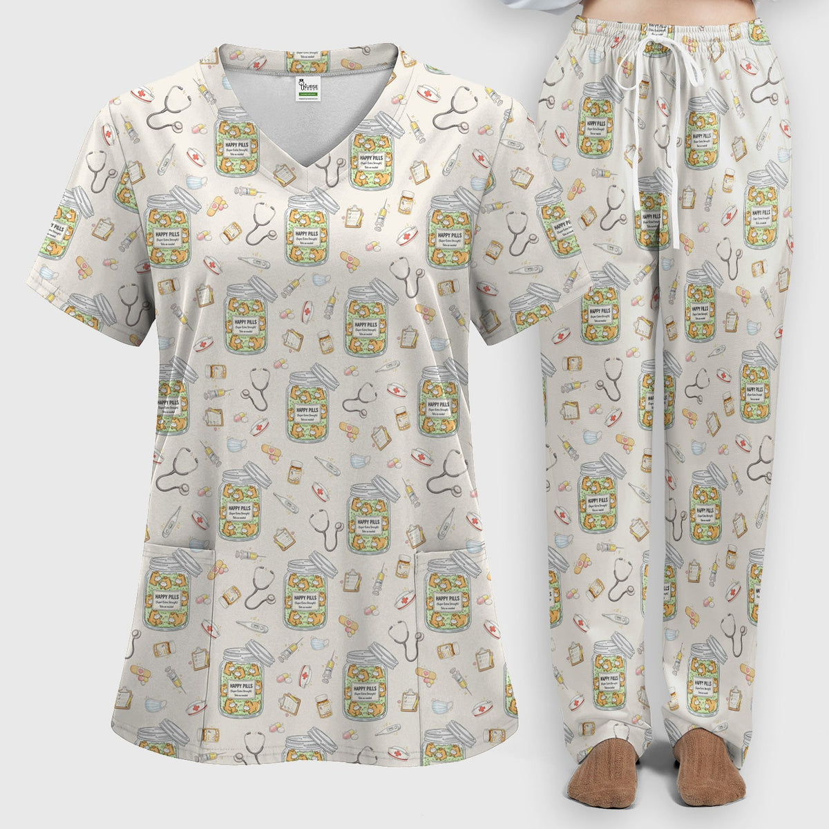 Happy Pills Horse Nurse Scrub Set