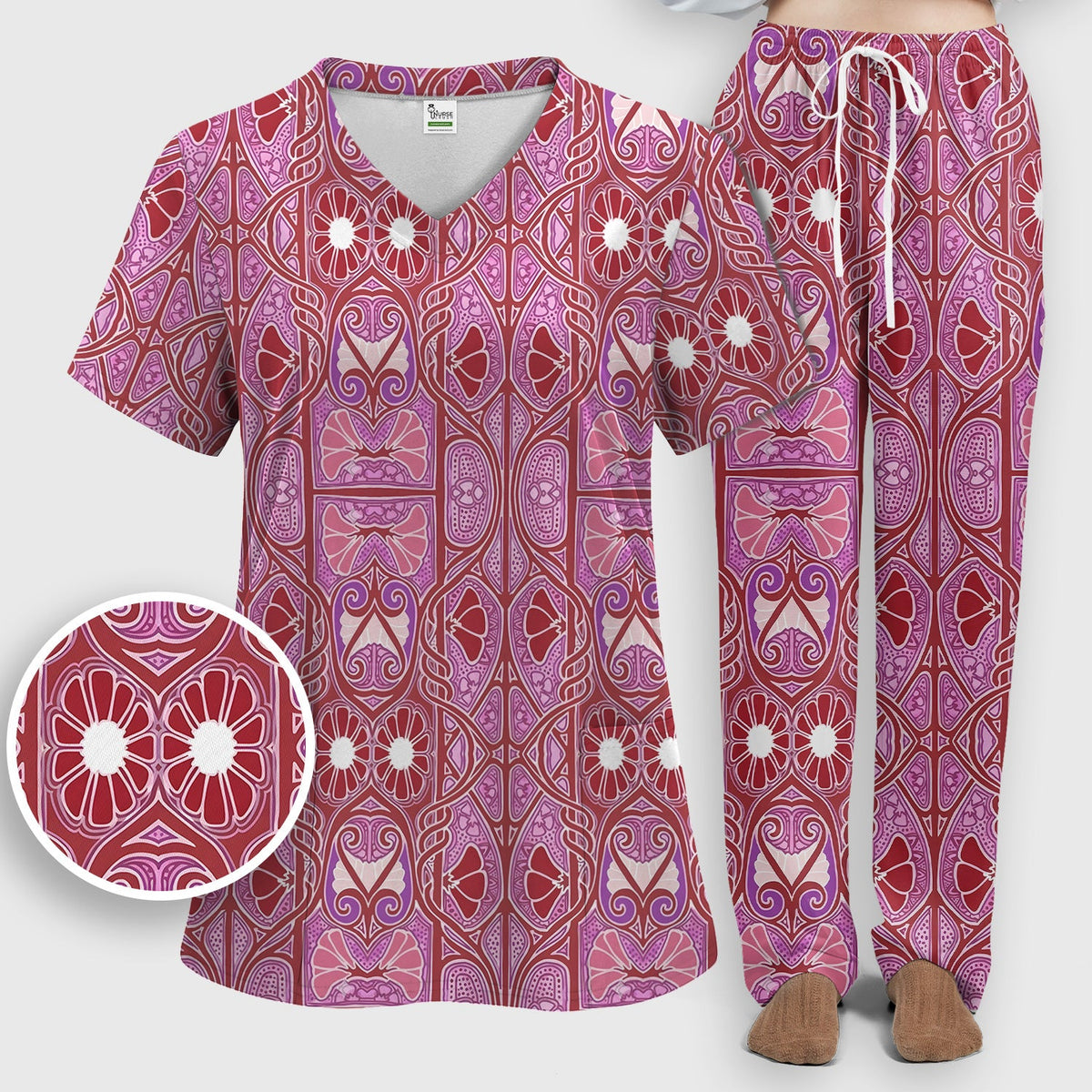 Vintage Ornamental Floral Nurse Scrub Set