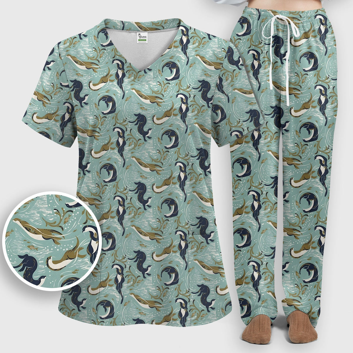 Sea Otter Wave Coastal Nurse Scrub Set