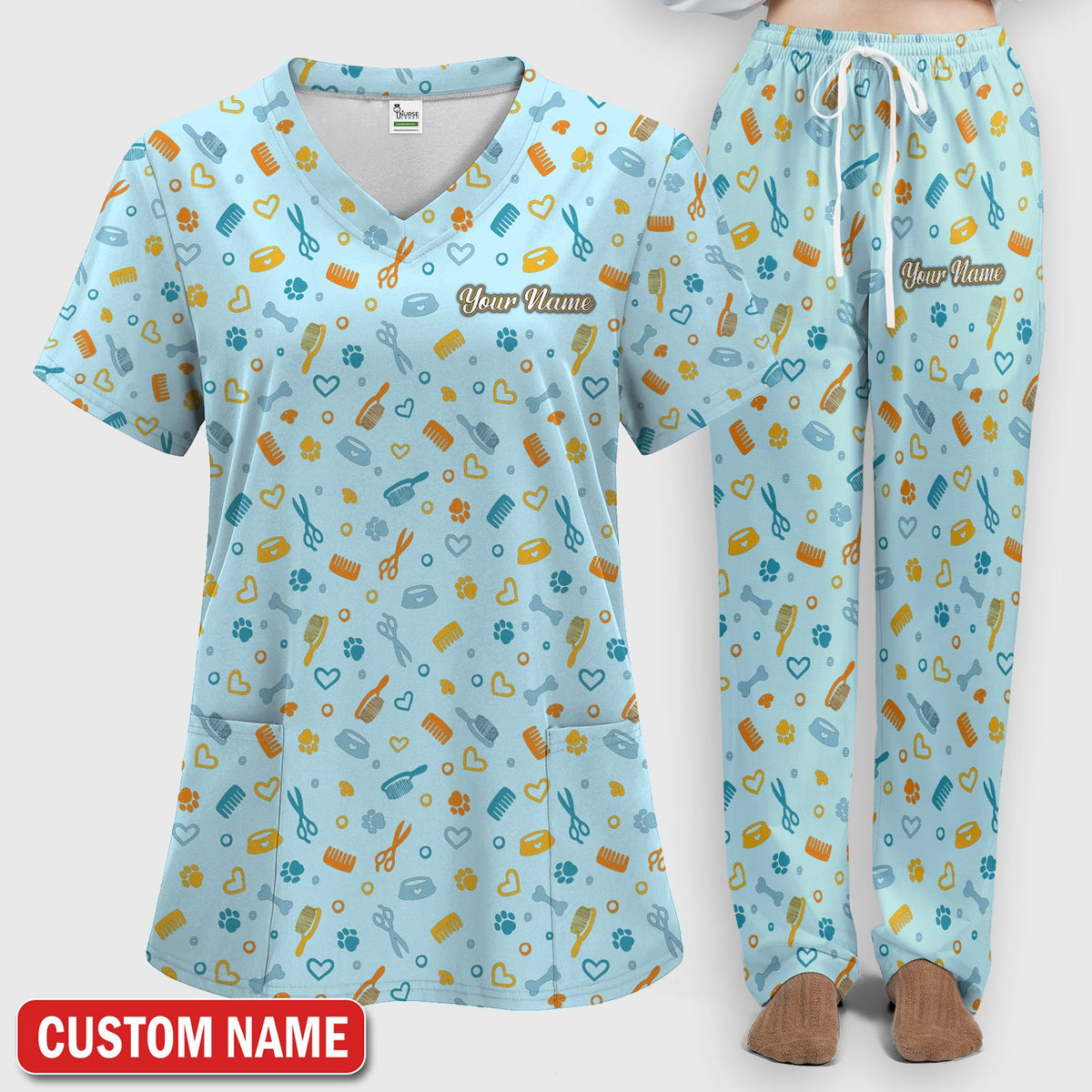 Personalized Dog Cat Grooming Nurse Scrub Set