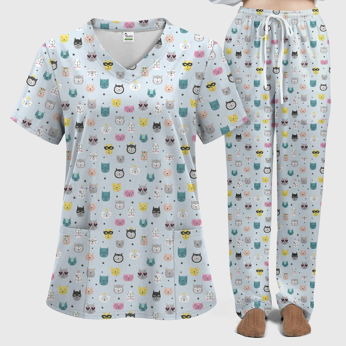 Colorful Kitty Nurse Scrub Set