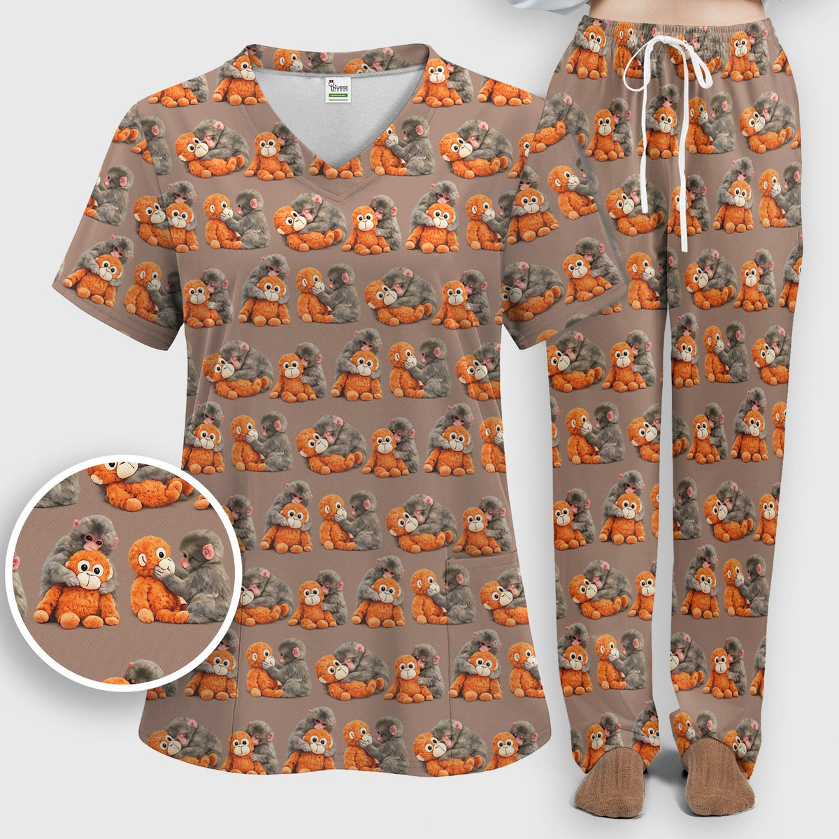 Cute Baby Monkey Plush Toy Nurse Scrub Set