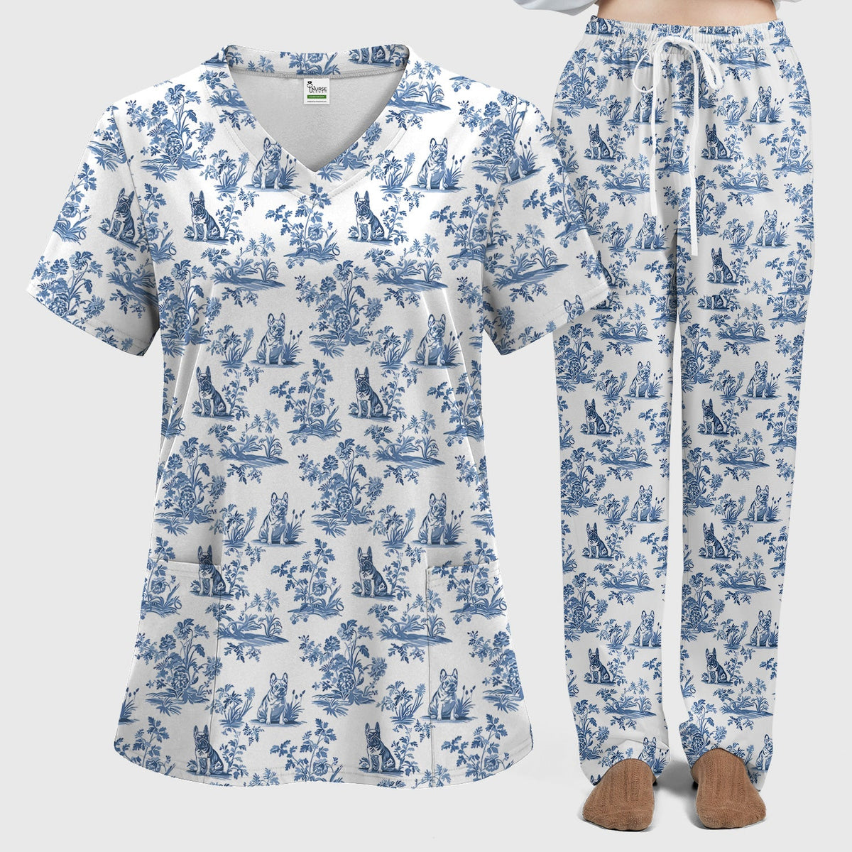 German Shepherd Toile De Jouy Nurse Scrub Set