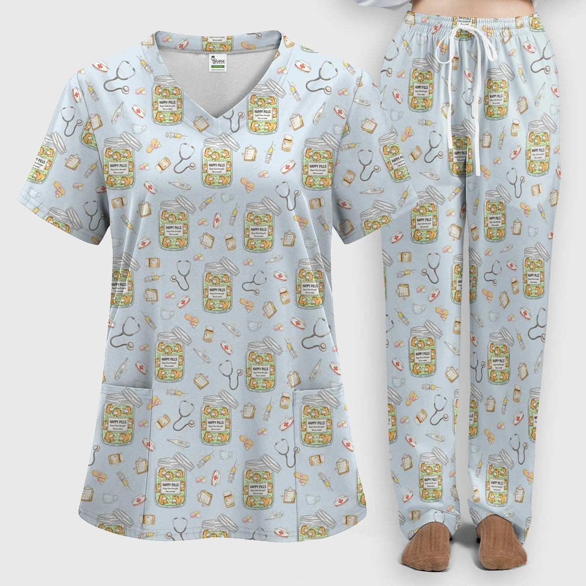 Happy Pills Horse Nurse Scrub Set