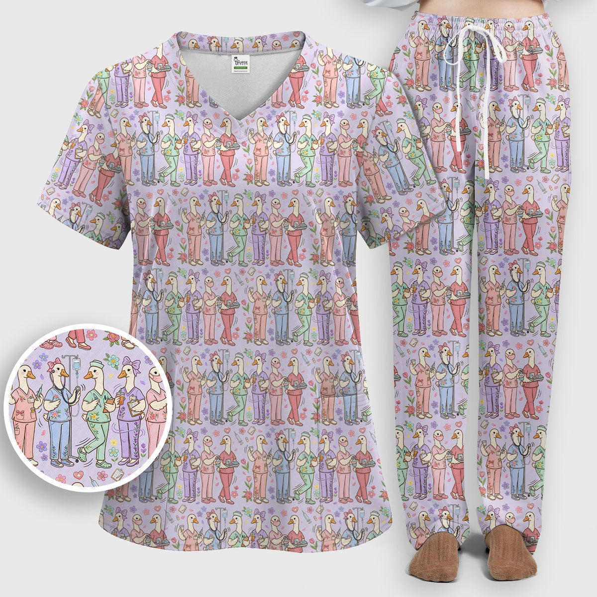 Goose Characters Floral Nurse Scrub Set