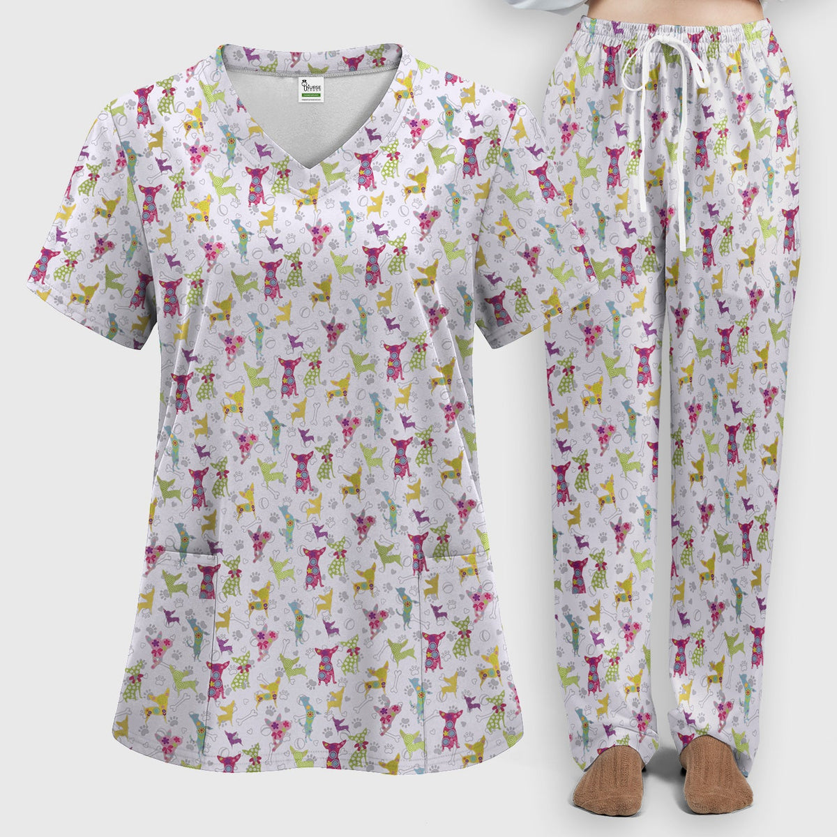 Colorful Playful Dog Nurse Scrub Set