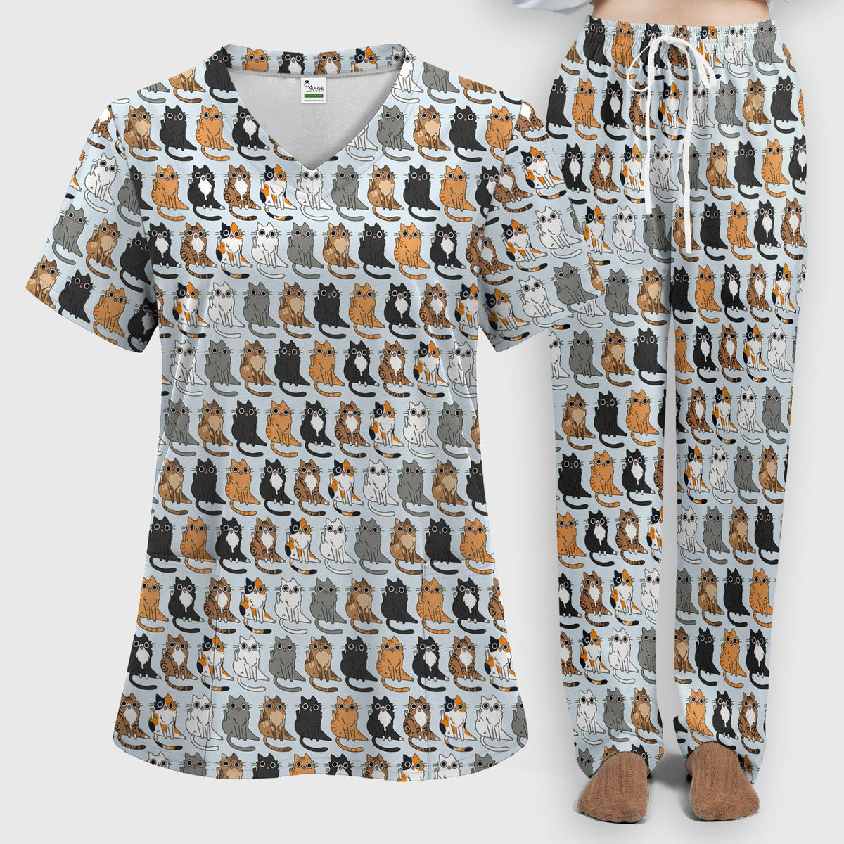 Cat Pattern Nurse Scrub Set