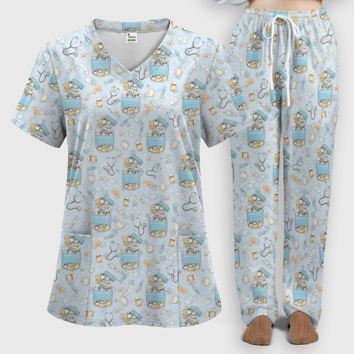 Antidepressant Cat Jar Nurse Scrub Set