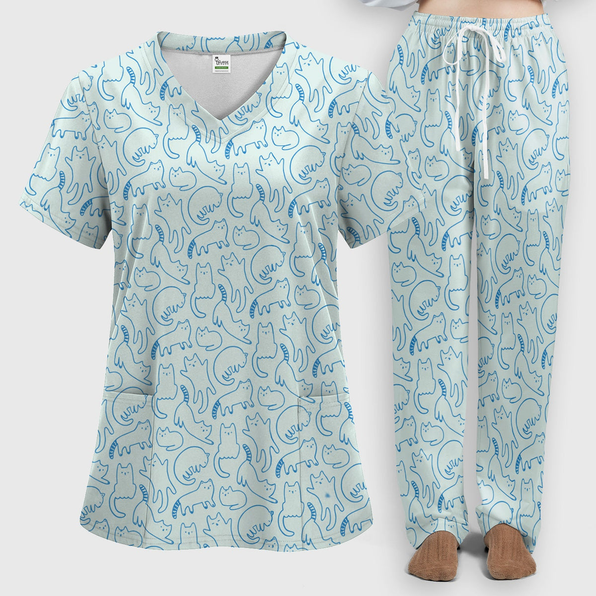 Artistic Cat Nurse Scrub Set