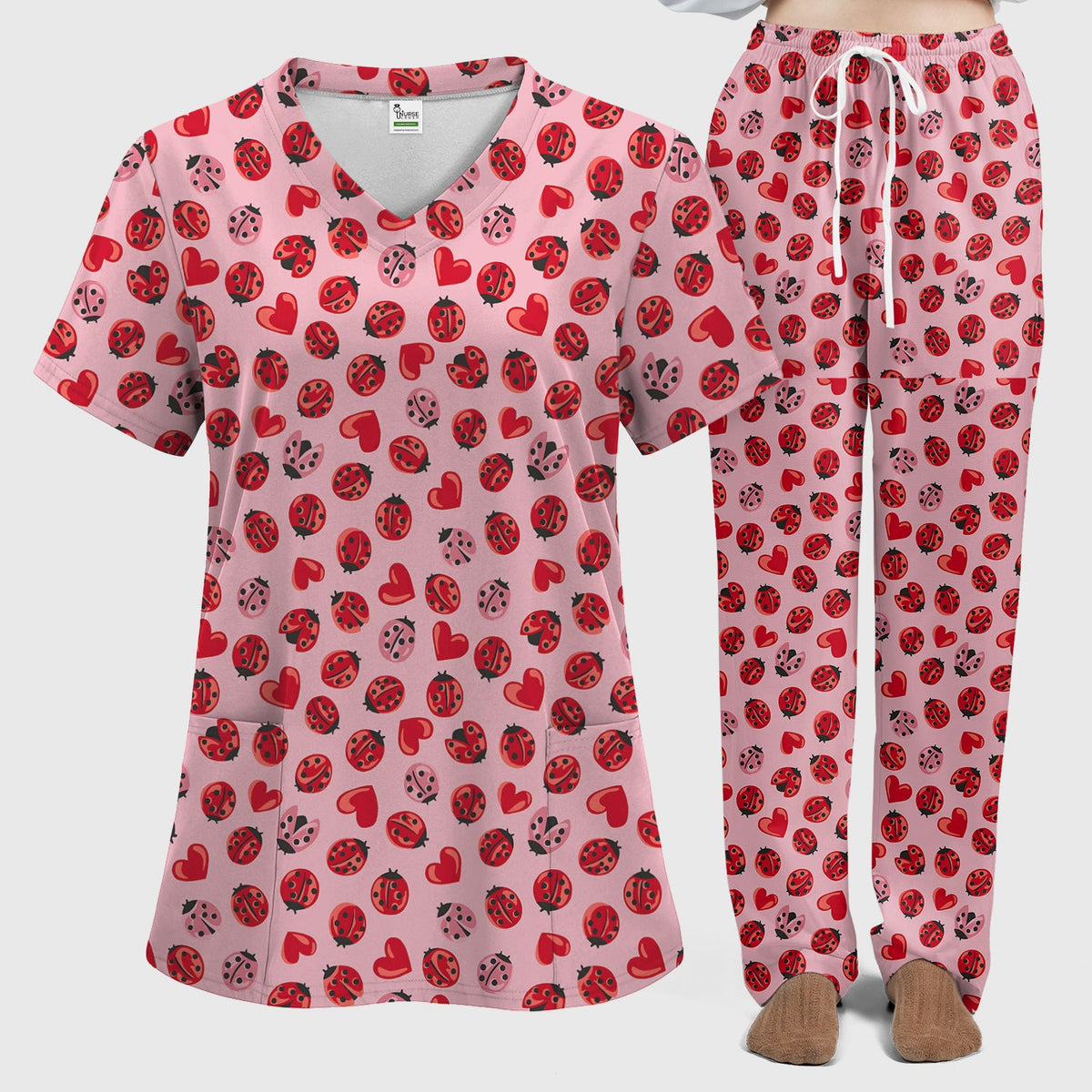 Ladybug Red Heart Nurse Scrub Set