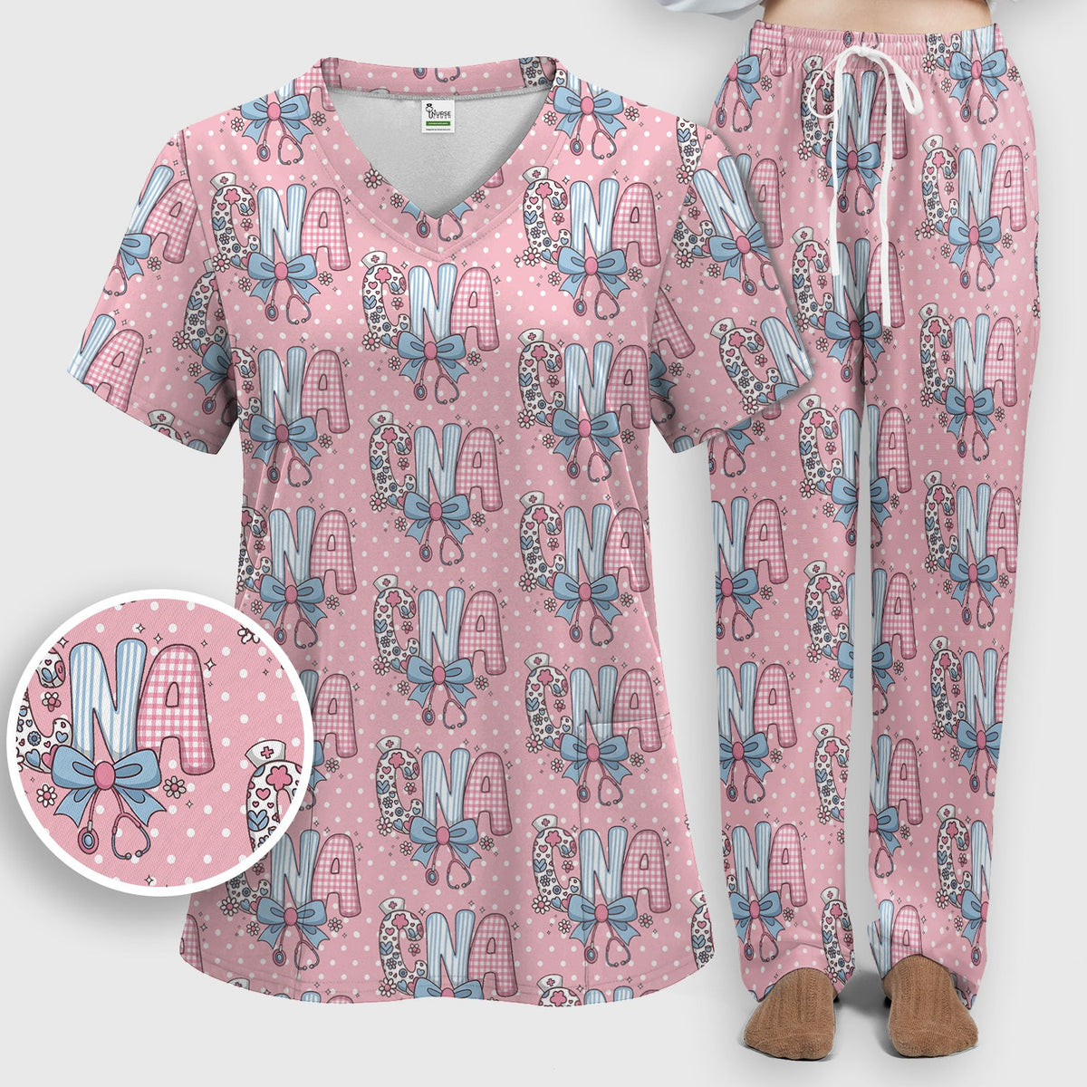 Floral Bow Nurse Scrub Set