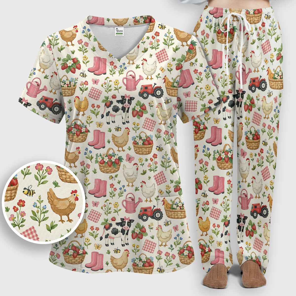 Whimsical Farm Animals Garden Nurse Scrub Set