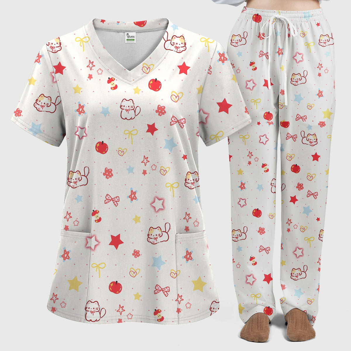 Kawaii Cat Bow Star Nurse Scrub Set