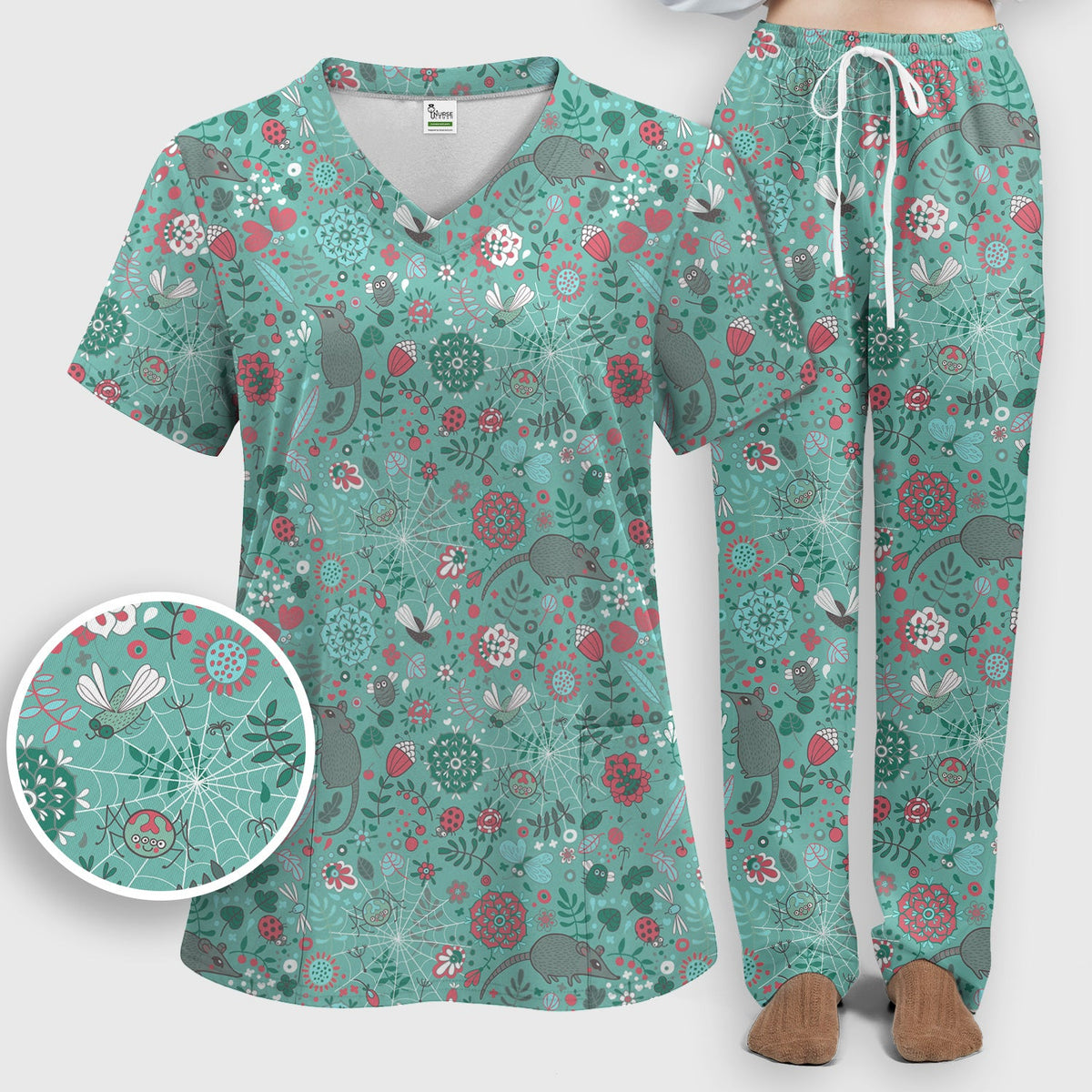 Woodland Mouse Floral Nurse Scrub Set