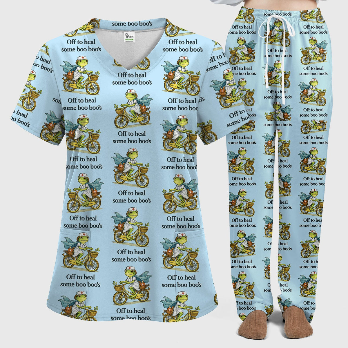 Frog Cycling Nurse Scrub Set