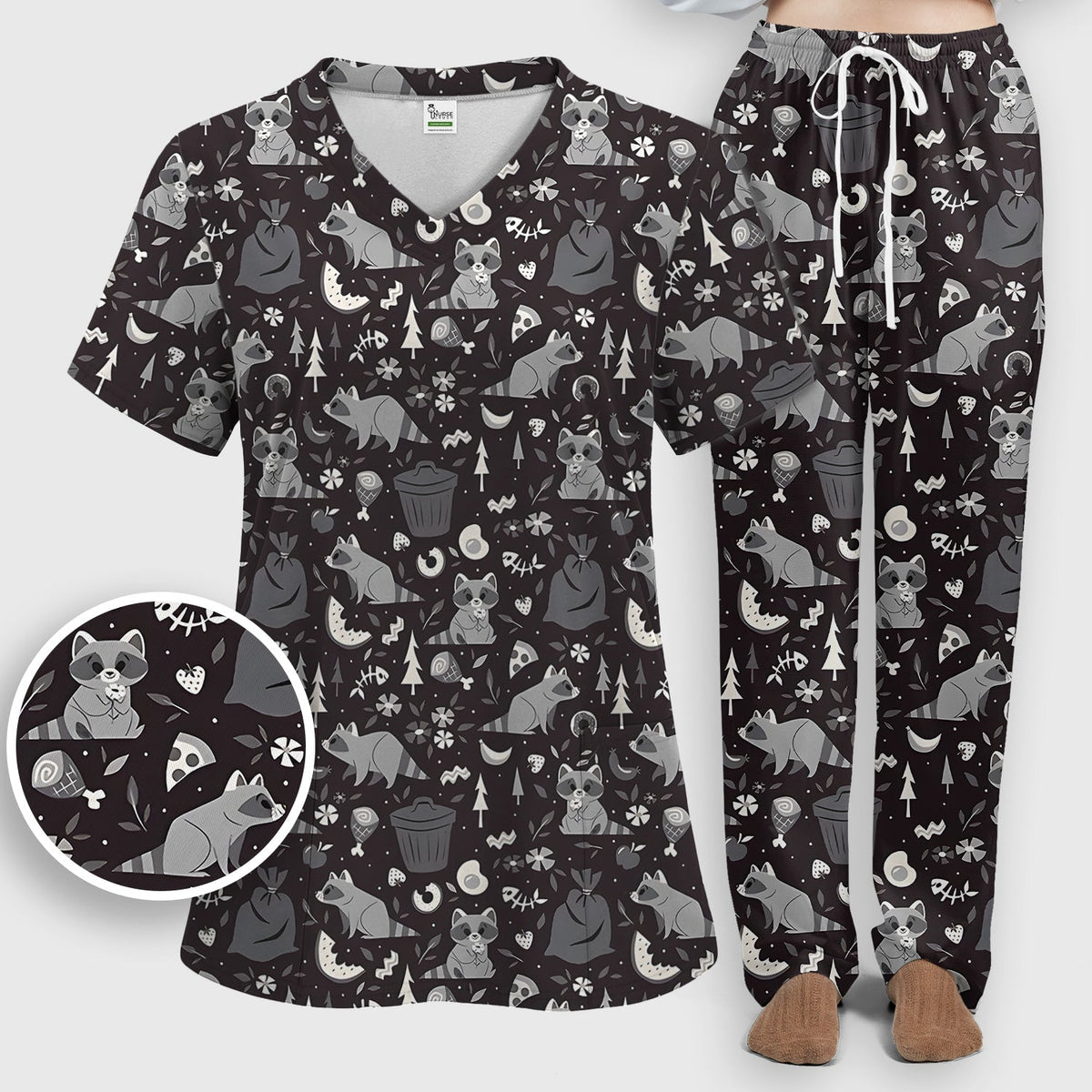 Raccoon Forest Food Nurse Scrub Set