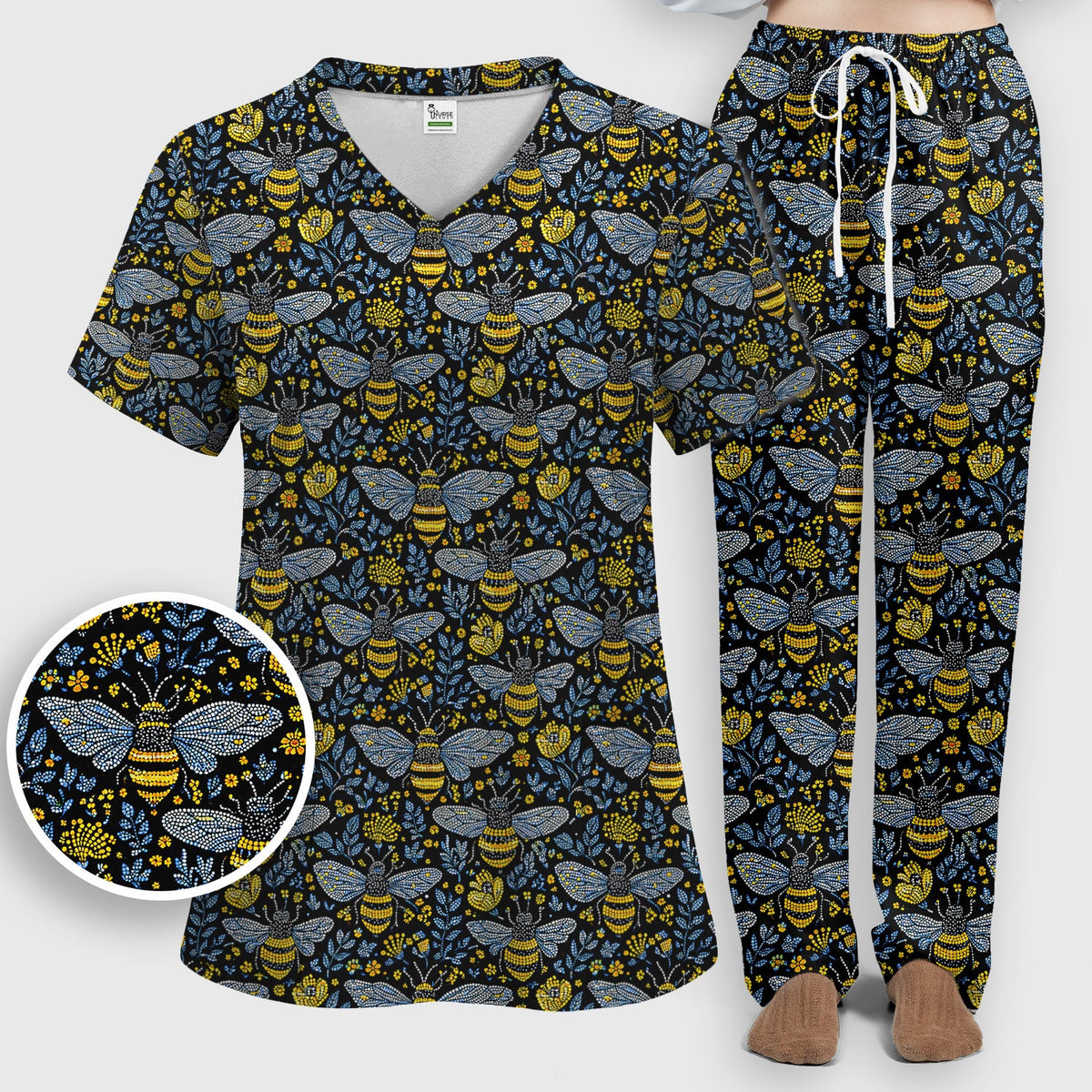 Honey Bee Wildflower Garden Nurse Scrub Set