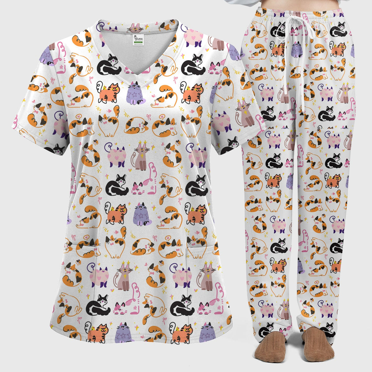 Cute Cats Pattern Nurse Scrub Set