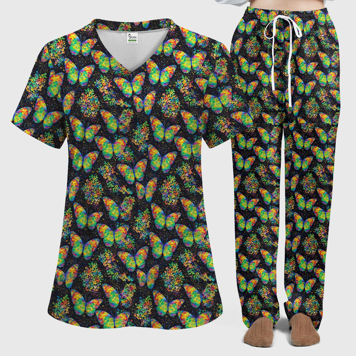 Rainbow Butterfly Galaxy Nurse Scrub Set