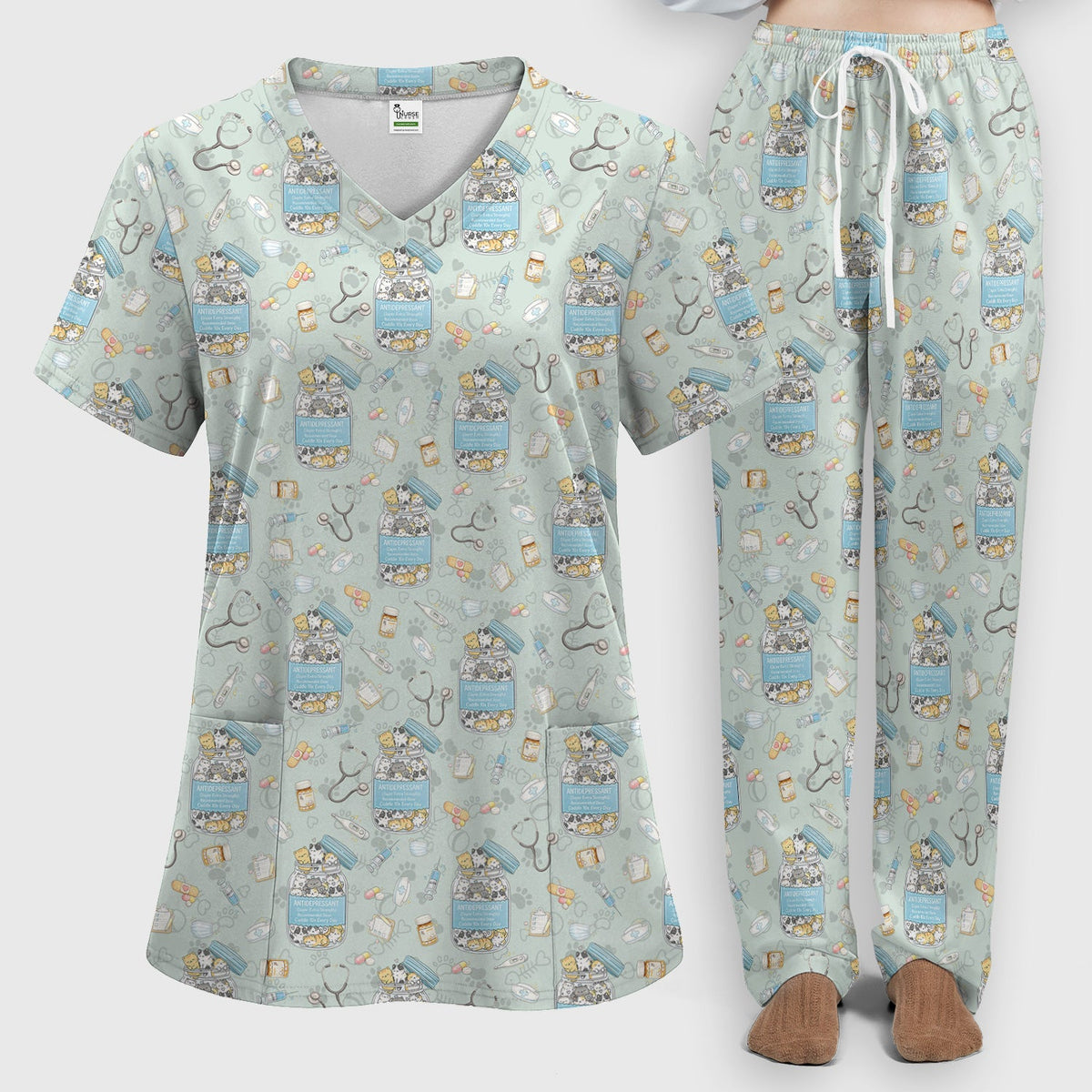 Antidepressant Cat Jar Nurse Scrub Set