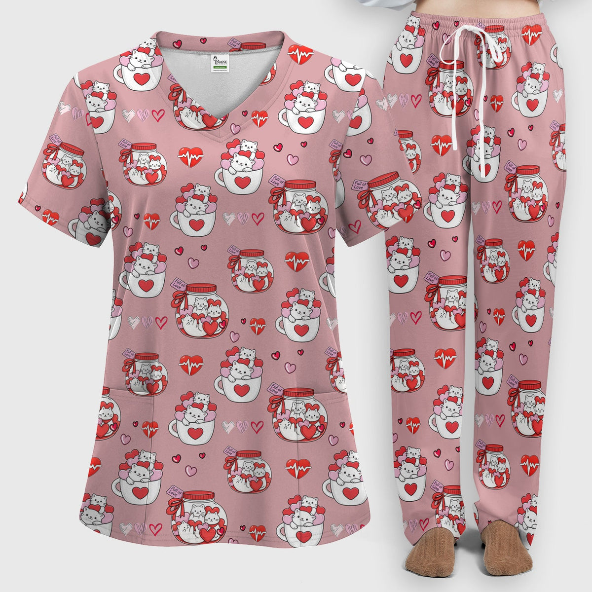 Cat Nurse Scrub Set - Valentines Day Gift