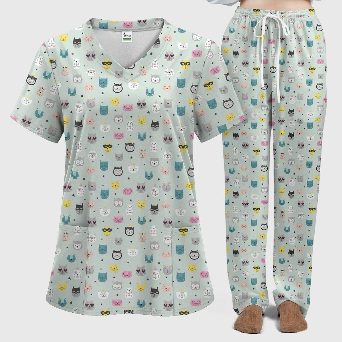 Colorful Kitty Nurse Scrub Set