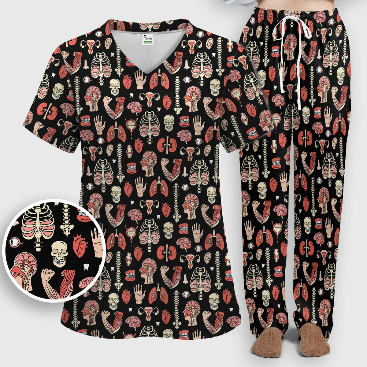 Human Anatomy Body Parts Nurse Scrub Set